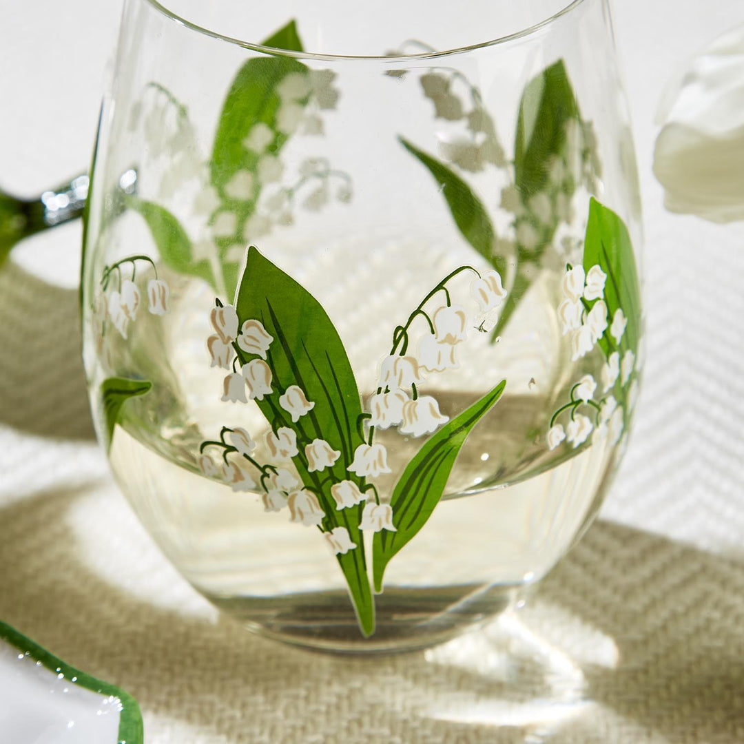 Lily of the Valley Stemless Wine Glass - Set of Four  Katherine Young Home