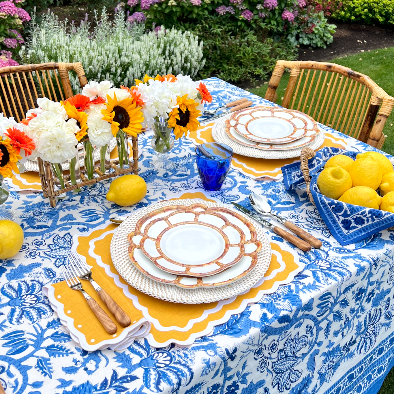 Blue chintz block print tablecloth